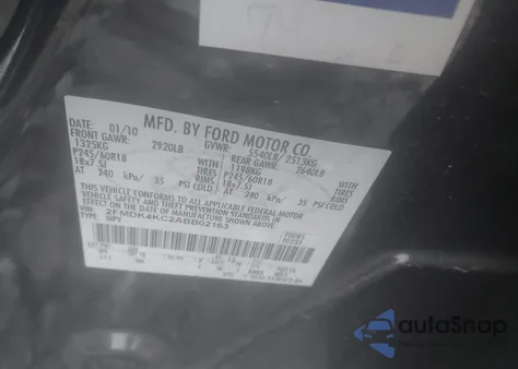 2010 Ford Edge Limited from USA, damaged, VIN 2FMDK4KC2ABB02163